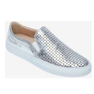 SEBASTIAN Silver Lasercut Slip On Sneakers-36